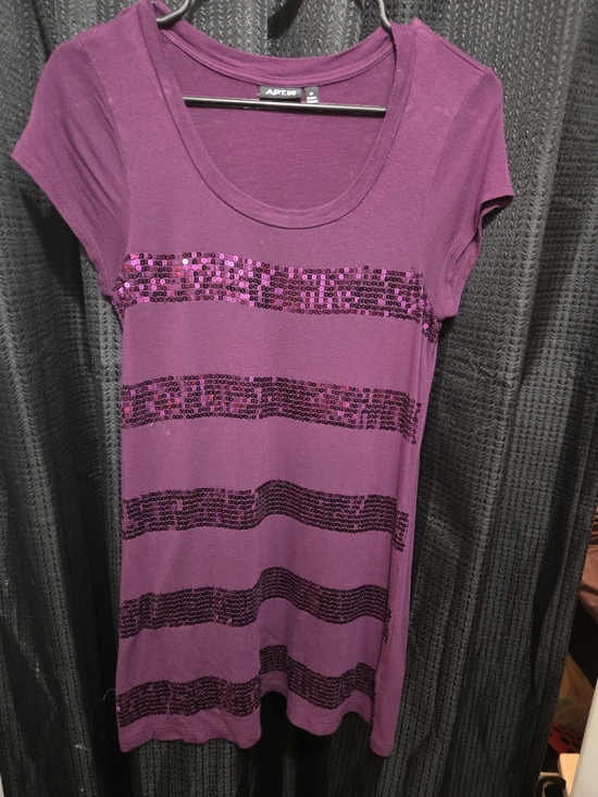 Apt. 9 Tops - Apt. 9 Purple Short-Sleeve Scoop Neck Top with Sequin Stripes SIZE M